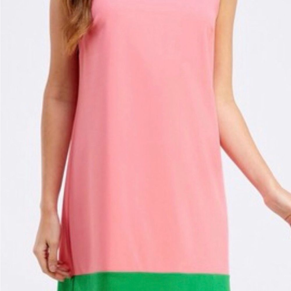 Sleeveless Pink and Green Colorblock Shift Dress